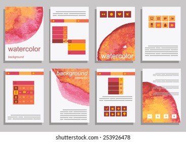 Set of Vector Poster Templates with Watercolor Paint Splash. Abstract Background for Business Documents, Flyers, Posters and Placards.