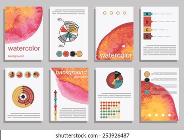 Set of Vector Poster Templates with Watercolor Paint Splash. Abstract Background for Business Documents, Flyers, Posters and Placards.