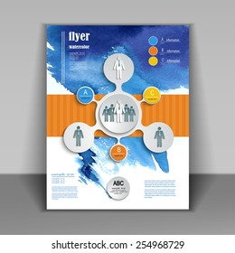 Set of Vector Poster Templates with Watercolor Paint Splash. Abstract Background for Business Documents, Flyers and Placards. Mobile Technologies, Applications and Online Services Infographic Concept.