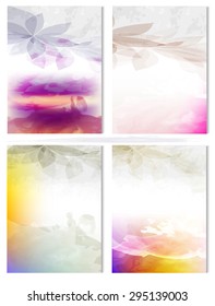 Set of Vector Poster Templates with Watercolor Paint Splash. Abstract Background for Business Documents, Flyers and Placards