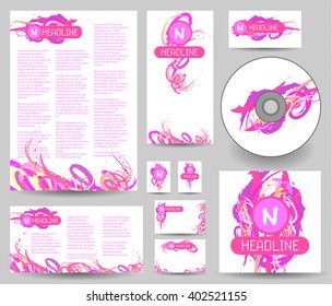 Set of Vector Poster Templates with Watercolor Paint Splash. Abstract Pink Background for CD Cover, Envelope, Matchbox, Cards, Osters and Placards. Design for banner. Vector. Isolated.