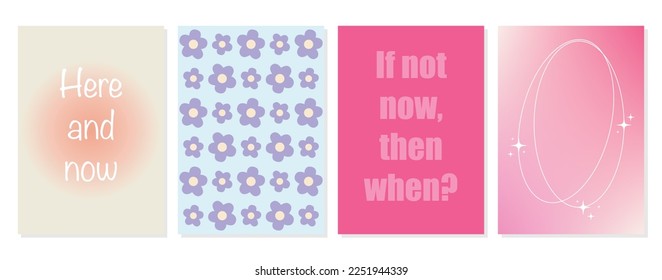 Set of vector posters. Blurred gradient and geometric shapes. Y2k style minimal aesthetic fashion background. Suitable as a cover for stories or social media posts.