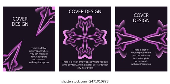 Set vector Posters Covers Design with trend Flowing Liquid Shapes. Pink Doll Trippy Gradient 3D Banner collection. Playful vector concept for Music, Science, Corporate in trend 90s style.