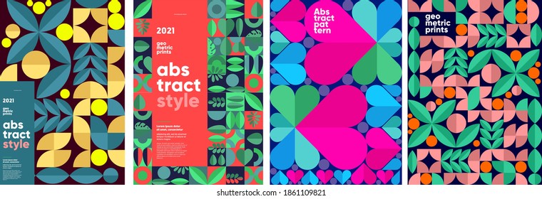 Set of vector posters or event banner. Geometric prints, geometric patterns, abstract style. 