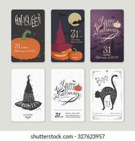 Set of vector posters Halloween. Card with pumpkin and the cut-bats. Illustrations on the theme of the festival, invitations.