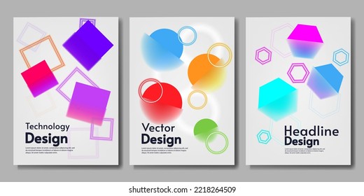 Set of vector posters. Web design. Blurred shapes with neon on white backdrop. Design for poster, brochure, sale card. Web page