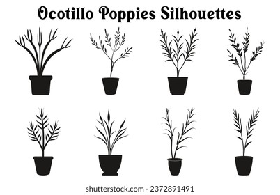 Set of Vector potted plants silhouette, Black and white Potted Desert plant Clipart Collection, 
Indoor plant in pots