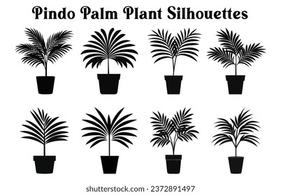 Conjunto de silueta de plantas vectoriales, Colección Clipart de planta de desierto Pott en blanco y negro, 
Planta interior en macetas