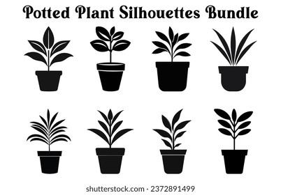 Set of Vector potted plants silhouette, Black and white Potted Desert plant Clipart Collection, 
Indoor plant in pots