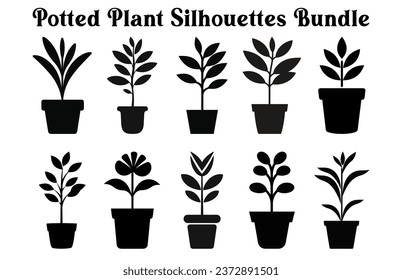 Set of Vector potted plants silhouette, Black and white Potted Desert plant Clipart Collection, 
Indoor plant in pots