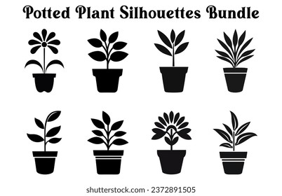 Set of Vector potted plants silhouette, Black and white Potted Desert plant Clipart Collection, 
Indoor plant in pots