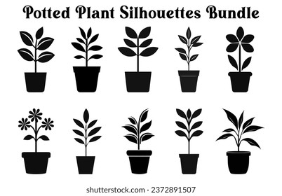 Set of Vector potted plants silhouette, Black and white Potted Desert plant Clipart Collection, 
Indoor plant in pots