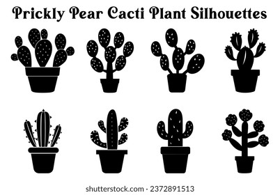 Conjunto de silueta de plantas vectoriales, Colección Clipart de planta de desierto Pott en blanco y negro, 
Planta interior en macetas
