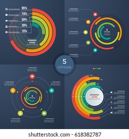 Set of vector presentation circle infographic charts 5 options