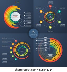 Set of vector presentation circle infographic charts 6 options