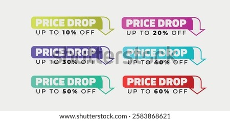 Set of vector price drop different percentages.