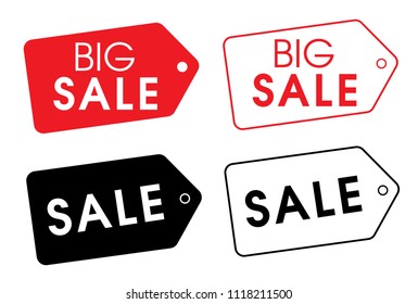 Set of vector price icons. Black and red. Big sale. Labels for shop
