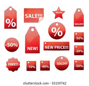 set of vector price tags, labels in red color