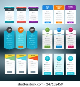 Set of vector pricing table in flat design style for websites and applications