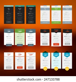 Set of vector pricing table in flat design style for websites and applications
