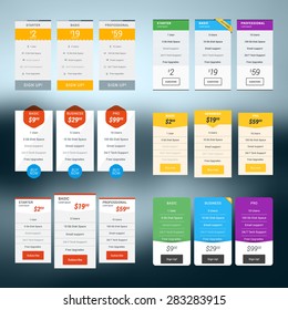 Set of Vector Pricing Table in Flat Design Style for Websites and Applications