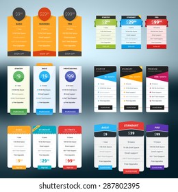 Set of Vector Pricing Table in Flat Design Style for Websites and Applications