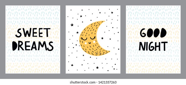 Set of vector prints in Scandinavian style, childish lettering.Vector illustrations for invitations, greeting cards, posters