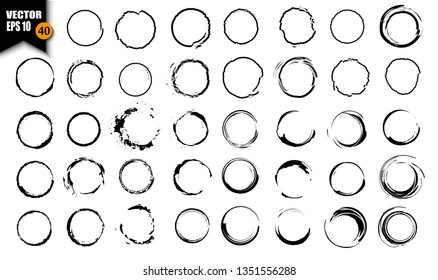 
A set of vector processed ink, black tassels to create closed round-shaped frames. A collection of monochrome textured grunge painted round rings. To create frames, borders, dividers, banners