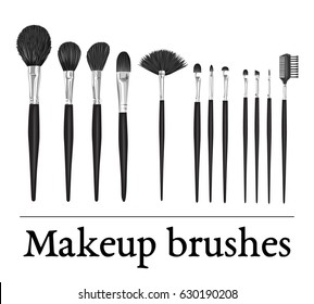 Set of vector professional brushes for make-up isolated on white background