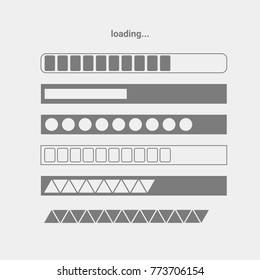 Set of vector progres bars. Loading server line. Template downloading symbols