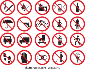 Set of vector prohibition signs
