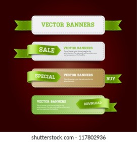 A set of vector promo banners decorated with green ribbon tags