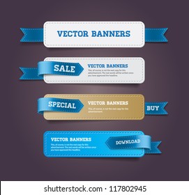 A set of vector promo banners decorated with blue ribbon tags