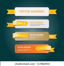 A set of vector promo banners decorated with yellow ribbon tags