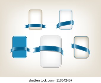 A set of vector promo banners decorated with blue ribbon tags