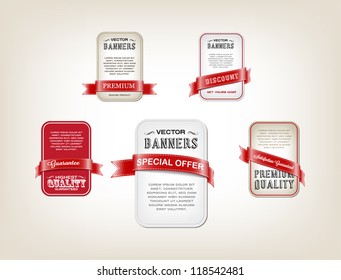 A set of vector promo banners decorated with red ribbon tags