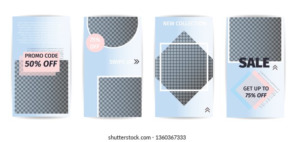 Set Vector Promo Code Sale Card Get Up to 50 and 75 Percent Off for Social Media Stories Mobile Application Template Flyer Coupon Discount Illustration Flat Commercial Banner Modern Flat Cover Design
