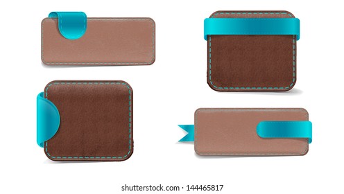Un conjunto de banners de cuero de promoción vectorial decorados. Carteras.