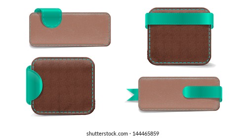 Un conjunto de banners de cuero de promoción vectorial decorados. Carteras.
