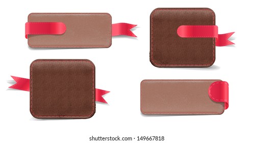 Set of vector promo leather banners decorated. Wallets and Tabs.