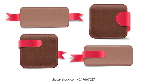 Set of vector promo leather banners decorated. Wallets and Tabs.