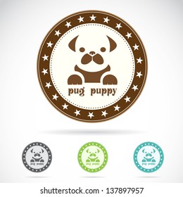 Set of vector pug puppy label on white background