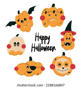 Un conjunto de calabazas vectoriales disfrazadas de Halloween.