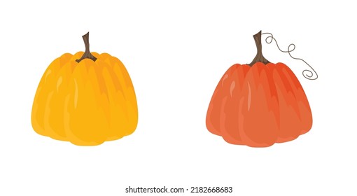 A set of vector pumpkins for Halloween, a symbol of the Halloween holiday. Beautiful pumpkins harvesting autumn harvest. For use on banners, postcards, invitations, printing on clothes, mugs and more