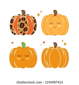 Set of vector pumpkins. Leopard print. Fall Autumn graphic elements.