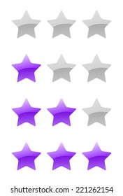set of vector purple rating stars on the white background