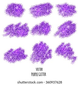 Set of vector Purple sparkles on white background. Purple glitter background. 