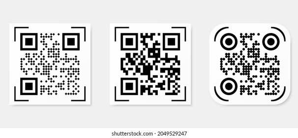 Set of vector QR code icons sample for smartphone scanning isolated on white background