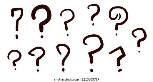 A set of vector question marks. Punctuation marks drawn in different styles.