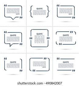 Set of vector quote templates. Speech bubble, blank frame for citations, text in brackets isolated on white background